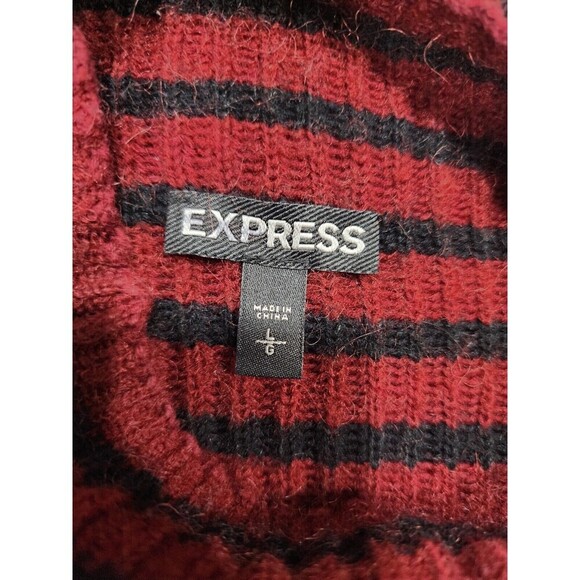 Express Sweater Womens Large Acrylic Mohair Wool Blend Pullover Marron Black - Picture 4 of 6